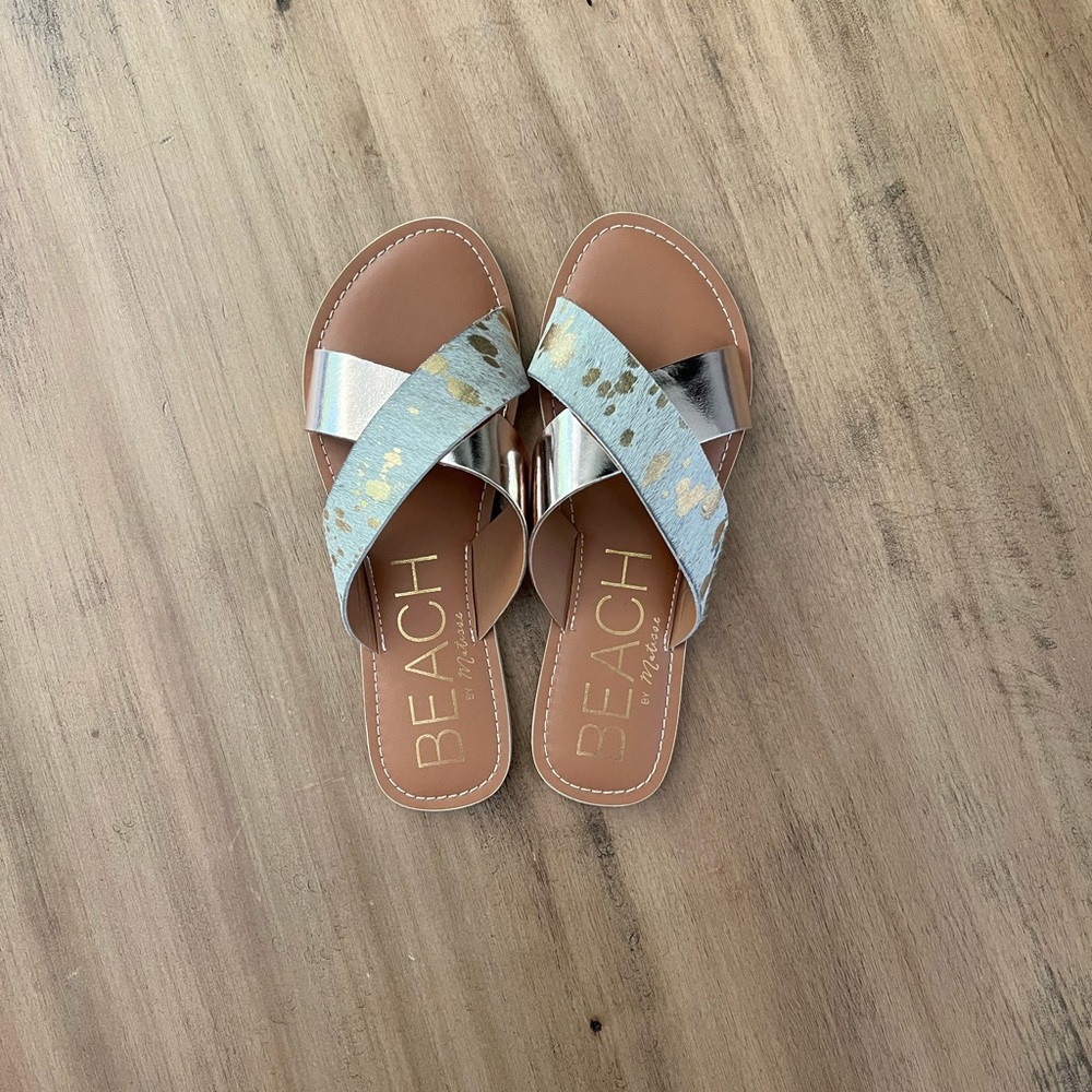 Rose Gold and Spotted Cow Cross Sandals